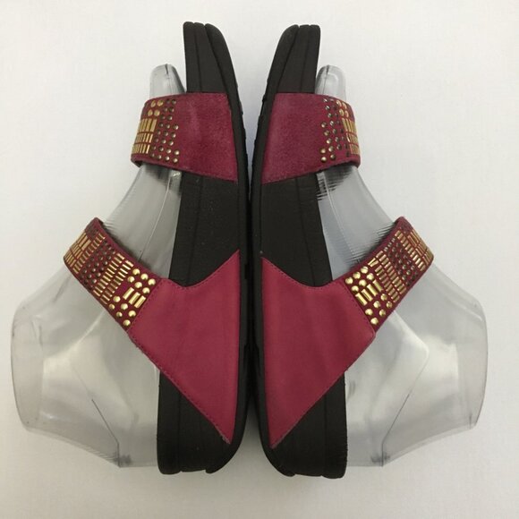 Fitflop Pink Gold Azteck Chada Womens 37 EU/ 6 US Slide Slip On Leather Rubber - Picture 7 of 16